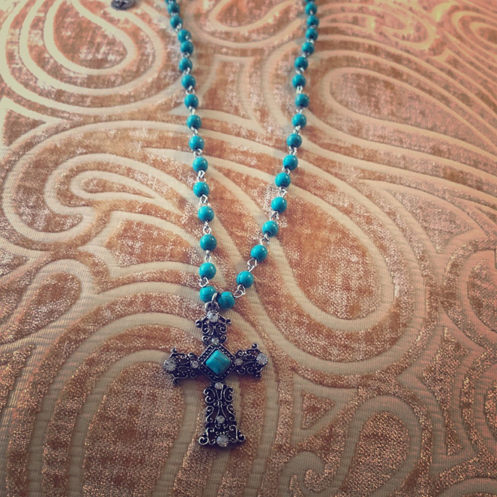 Turquoise cross necklace and earrings